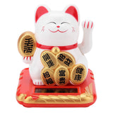 Solar Powered Welcoming Cat Adorable Waving Beckoning Fortune Lucky Cat Home Car Decor(White) In Australia - Darrahopens