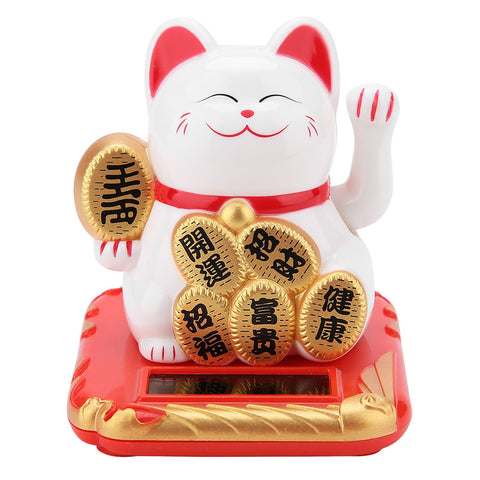 Solar Powered Welcoming Cat Adorable Waving Beckoning Fortune Lucky Cat Home Car Decor(White) In Australia - Darrahopens