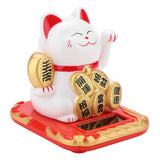 Solar Powered Welcoming Cat Adorable Waving Beckoning Fortune Lucky Cat Home Car Decor(White) In Australia - Darrahopens