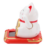 Solar Powered Welcoming Cat Adorable Waving Beckoning Fortune Lucky Cat Home Car Decor(White) In Australia - Darrahopens