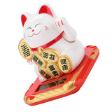 Solar Powered Welcoming Cat Adorable Waving Beckoning Fortune Lucky Cat Home Car Decor(White)