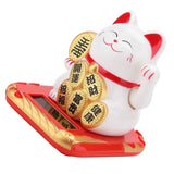 Solar Powered Welcoming Cat Adorable Waving Beckoning Fortune Lucky Cat Home Car Decor(White) In Australia - Darrahopens
