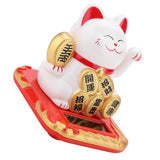Solar Powered Welcoming Cat Adorable Waving Beckoning Fortune Lucky Cat Home Car Decor(White)