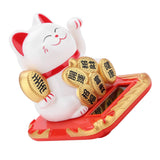 Solar Powered Welcoming Cat Adorable Waving Beckoning Fortune Lucky Cat Home Car Decor(White)