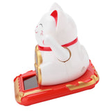 Solar Powered Welcoming Cat Adorable Waving Beckoning Fortune Lucky Cat Home Car Decor(White)