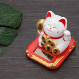Solar Powered Welcoming Cat Adorable Waving Beckoning Fortune Lucky Cat Home Car Decor(White)
