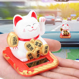 Solar Powered Welcoming Cat Adorable Waving Beckoning Fortune Lucky Cat Home Car Decor(White)