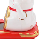 Solar Powered Welcoming Cat Adorable Waving Beckoning Fortune Lucky Cat Home Car Decor(White)
