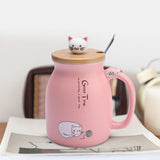 1Pc Lovely Cat Ceramic Cup with Spoon and Lid Coffee Water Milk Mug for Drinkware Gift(Pink) In Australia - Darrahopens