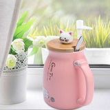 1Pc Lovely Cat Ceramic Cup with Spoon and Lid Coffee Water Milk Mug for Drinkware Gift(Pink) In Australia - Darrahopens