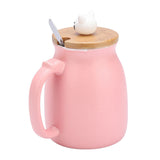 1Pc Lovely Cat Ceramic Cup with Spoon and Lid Coffee Water Milk Mug for Drinkware Gift(Pink)