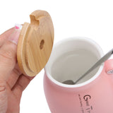 1Pc Lovely Cat Ceramic Cup with Spoon and Lid Coffee Water Milk Mug for Drinkware Gift(Pink)
