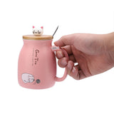 1Pc Lovely Cat Ceramic Cup with Spoon and Lid Coffee Water Milk Mug for Drinkware Gift(Pink)