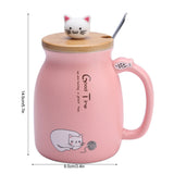 1Pc Lovely Cat Ceramic Cup with Spoon and Lid Coffee Water Milk Mug for Drinkware Gift(Pink)