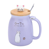 1Pc Lovely Cat Ceramic Cup with Spoon and Lid Coffee Water Milk Mug for Drinkware Gift(Purple) In Australia - Darrahopens