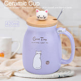 1Pc Lovely Cat Ceramic Cup with Spoon and Lid Coffee Water Milk Mug for Drinkware Gift(Purple) In Australia - Darrahopens