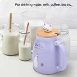 1Pc Lovely Cat Ceramic Cup with Spoon and Lid Coffee Water Milk Mug for Drinkware Gift(Purple) In Australia - Darrahopens