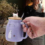 1Pc Lovely Cat Ceramic Cup with Spoon and Lid Coffee Water Milk Mug for Drinkware Gift(Purple) In Australia - Darrahopens