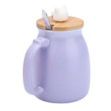 1Pc Lovely Cat Ceramic Cup with Spoon and Lid Coffee Water Milk Mug for Drinkware Gift(Purple)