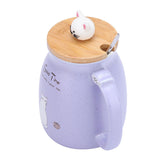 1Pc Lovely Cat Ceramic Cup with Spoon and Lid Coffee Water Milk Mug for Drinkware Gift(Purple)