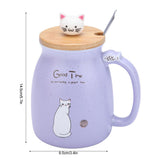 1Pc Lovely Cat Ceramic Cup with Spoon and Lid Coffee Water Milk Mug for Drinkware Gift(Purple)