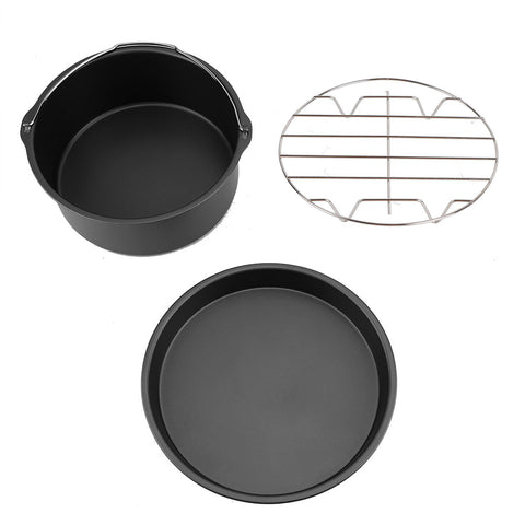 8''3 in 1 Multifunctional Air Fryer Accessories Set Bread Shelf Cake Barrel Pizza Pan(Black) In Australia - Darrahopens