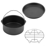 8''3 in 1 Multifunctional Air Fryer Accessories Set Bread Shelf Cake Barrel Pizza Pan(Black)