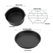8''3 in 1 Multifunctional Air Fryer Accessories Set Bread Shelf Cake Barrel Pizza Pan(Black)
