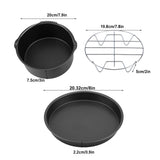 8''3 in 1 Multifunctional Air Fryer Accessories Set Bread Shelf Cake Barrel Pizza Pan(Black)