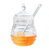 245ml Transparent Beehiveshaped Honey Jar with Dripper Stick for Storing and Dispensing Honey