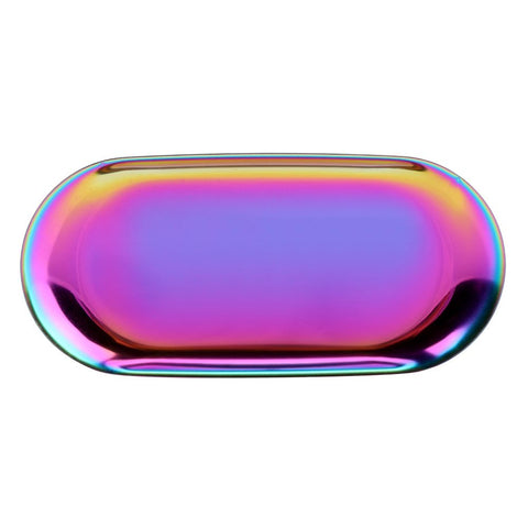 Nordic Style Stainless Storage Tray Cosmetics Jewelry Cake Plate for Office Desks(Rainbow S)