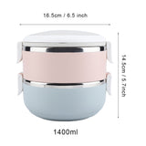 Portable Stainless Steel Lunch Box Container Bento Box Food Container (2 Layers 1400ml)