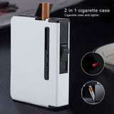 2 in 1 Metal Cigarette Case with Gas Charging Windproof Cigarette Lighter (White)