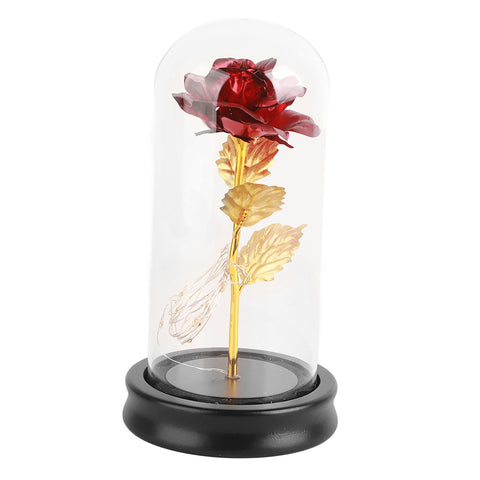24K Gold Plated Rose Flower LED Light with Glass Cover Base Valentines'Day Wedding Gift Red In Australia - Darrahopens