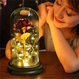 24K Gold Plated Rose Flower LED Light with Glass Cover Base Valentines'Day Wedding Gift Red In Australia - Darrahopens