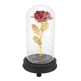 24K Gold Plated Rose Flower LED Light with Glass Cover Base Valentines'Day Wedding Gift Red