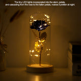 Preserved Rose Flower LED Light with Glass Cover Wooden Base Valentines'Day Wedding Blue