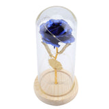 Preserved Rose Flower LED Light with Glass Cover Wooden Base Valentines'Day Wedding Blue