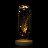 Preserved Rose Flower LED Light with Glass Cover Wooden Base Valentines'Day Wedding Blue