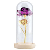 Preserved Rose Flower LED Light with Glass Cover Wooden Base Valentines'Day Wedding Purple In Australia - Darrahopens