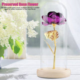 Preserved Rose Flower LED Light with Glass Cover Wooden Base Valentines'Day Wedding Purple In Australia - Darrahopens