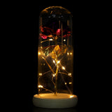 Preserved Rose Flower LED Light with Glass Cover Wooden Base Valentines'Day Wedding Purple