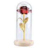 Preserved Rose Flower LED Light with Glass Cover Wooden Base Valentines'Day Wedding Red