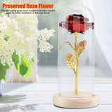 Preserved Rose Flower LED Light with Glass Cover Wooden Base Valentines'Day Wedding Red In Australia - Darrahopens