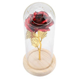 Preserved Rose Flower LED Light with Glass Cover Wooden Base Valentines'Day Wedding Red In Australia - Darrahopens