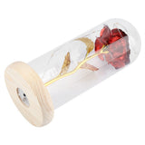 Preserved Rose Flower LED Light with Glass Cover Wooden Base Valentines'Day Wedding Red