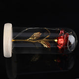 Preserved Rose Flower LED Light with Glass Cover Wooden Base Valentines'Day Wedding Red