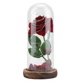 Preserved Rose Flower LED Light with Glass Cover Wooden Base Valentines'Day Wedding Gift
Red