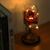 Preserved Rose Flower LED Light with Glass Cover Wooden Base Valentines'Day Wedding Gift
Red