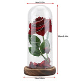 Preserved Rose Flower LED Light with Glass Cover Wooden Base Valentines'Day Wedding Gift
Red